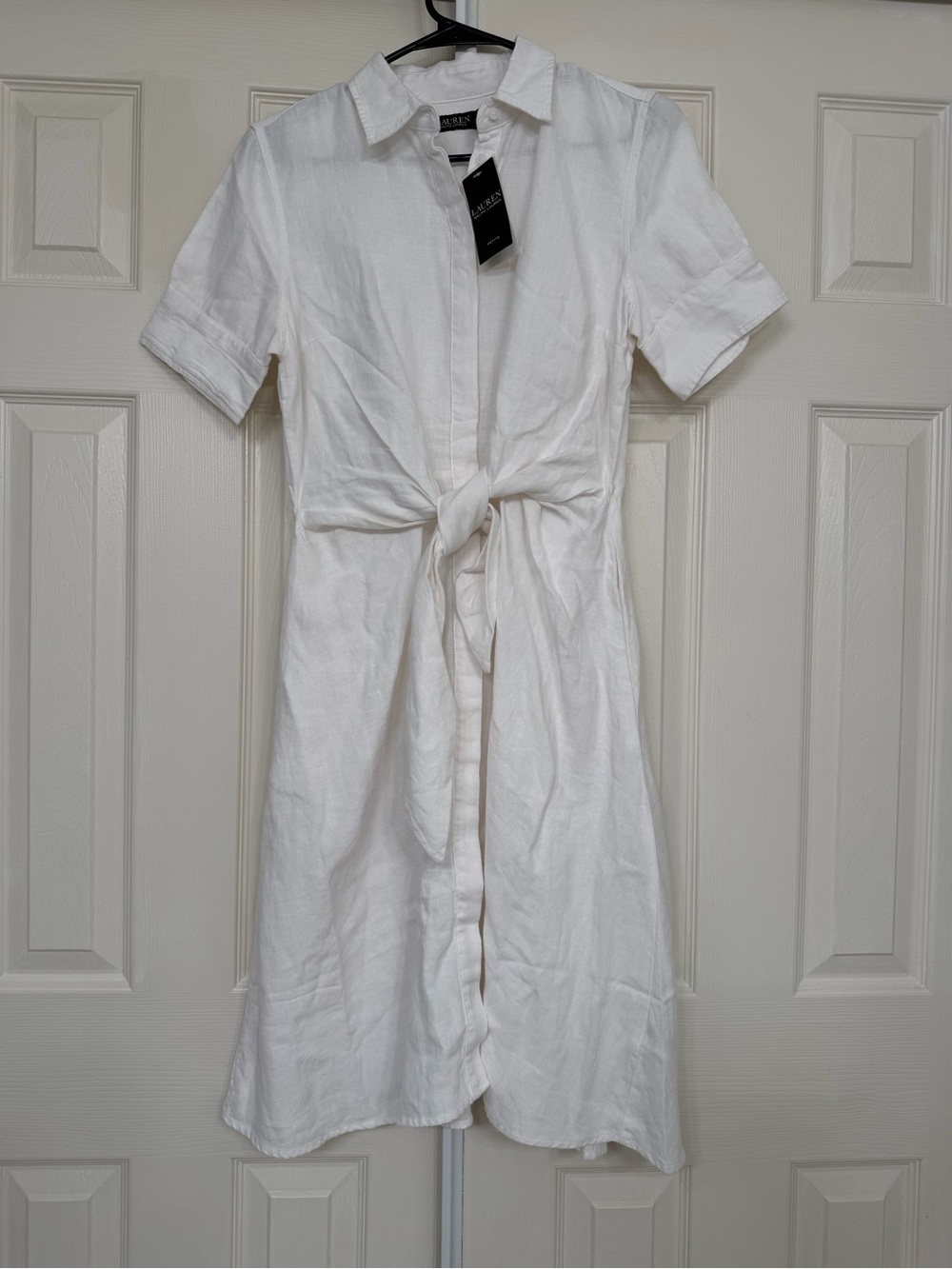 Ralph Lauren White Tie-Waist Linen Shirt Mini Dress